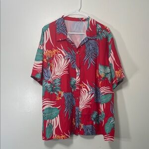 Vibrant Red Floral Button Down Hawaiian Shirt
